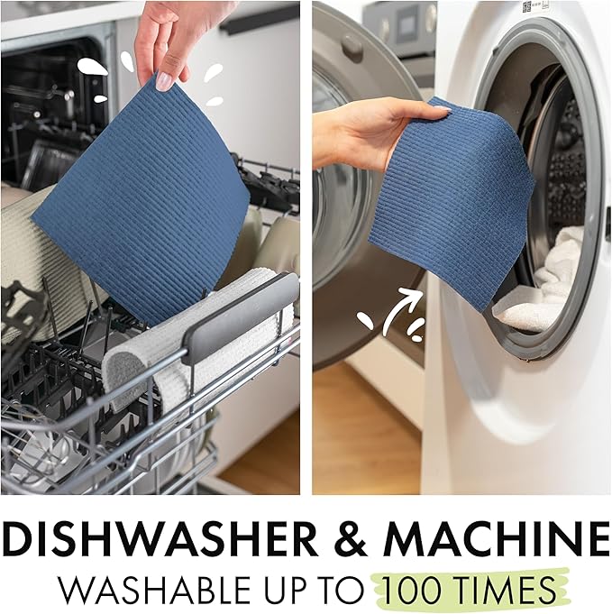 SUPERSCANDI 5 Pack Swedish Dishcloths for Kitchen - 100% Biodegradable&Compostable | Reusable Paper Towels Washable, Food-Safe&Without Plastic - Dish Rags Suitable for Any Surface | Premium, Navy Blue