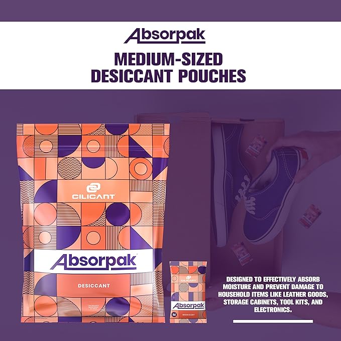 Absorpak Desiccant Packs for Storage - Silica Gel Packets Moisture Control - 200 pcs Medium(5g each) - Silica Packets for Shoes, Clothes, Electronics, Moisture Absorbers for Food Pantries & Households