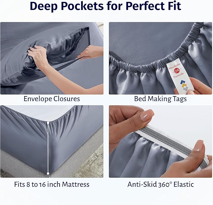California Design Den Certified 100% Egyptian Cotton California King Sheets Set - Lightweight Percale Cal King Sheet Set with Deep Pockets, Cool, Crisp & Durable Luxury Bedding - Mineral Blue