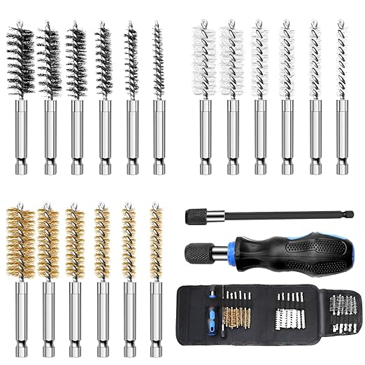 MAXAMN Wire Brush for Drill 18-Pack, Wire Brushes for Cleaning Rust Tube Automotive, Nylon, Brass, Stainless Steel Bristles Bore Brush with 1/4" Hex Shank and Tool Bag for Power Drill Impact Driver