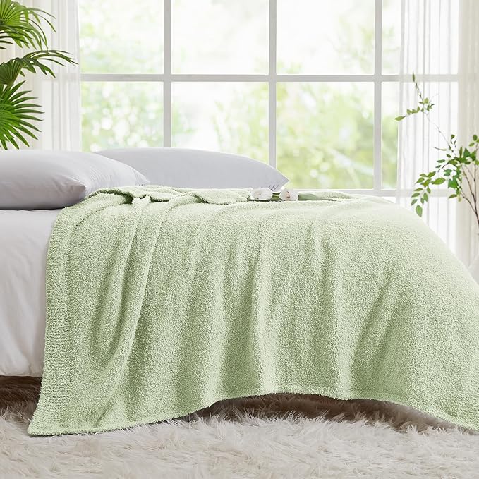 CYMULA Knit Throw Blanket for Mint Green - Super Soft Lightweight Plush Fuzzy Fluffy Cozy Blankets and Throws for Sofa Bed, 50 x 60 inches
