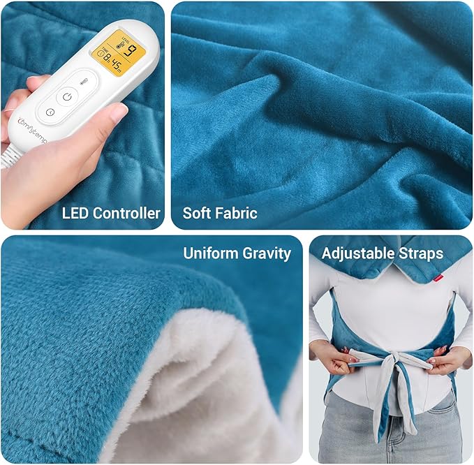 Comfytemp Heating Pad for Back, Weighted Electric Heating Pad for Neck Shoulders, Large Heated Wrap for Her Him Women Men Mom Neck Shoulders Relaxtion, 9 Heat Settings & 11 Auto-Off，22"x33", Blue