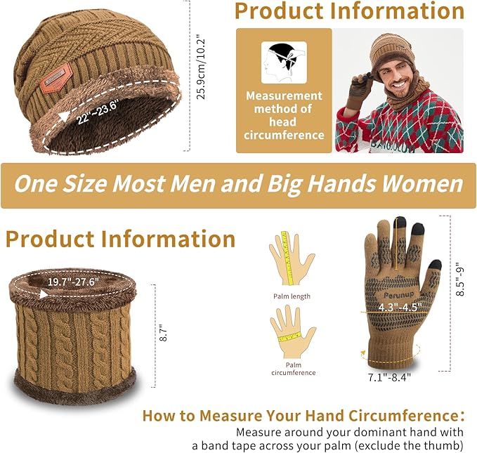 MAYLISACC Winter Knit Beanie Hat Neck Warmer Scarf and Touch Screen Gloves Set 3 Pcs Fleece Lined Skull Cap for Men Women