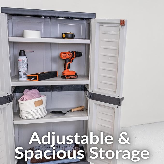 Sunnydaze 48" H Resin Garage Storage Cabinet - Garage Cabinet with Lockable Doors and Adjustable Shelves - Freestanding Utility Storage for Laundry Room, Office, Basement - Gray/Charcoal Trim