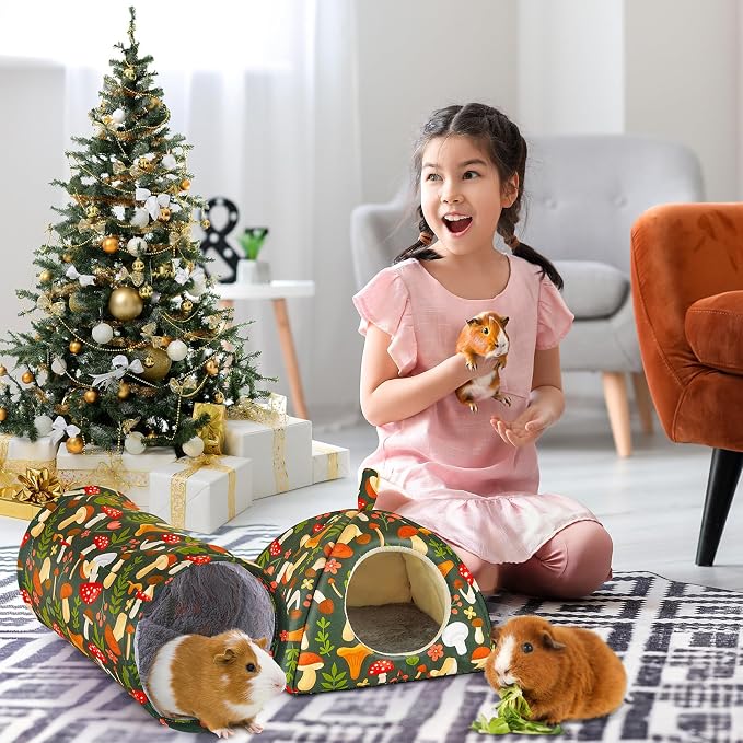 Bienbee Guinea Pig Hideout, 2 Piece Washable Set for Small Animals Large | Guinea Pig Bed With Soft Plush, Resilient Padding, and Easy Machine Washing for Resting Hiding and Tunnel Playing
