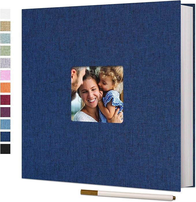 Vienrose Large Photo Album Self Adhesive for 4x6 8x10 Pictures Linen Scrapbook Album DIY 60 Blank Pages with A Metallic Pen