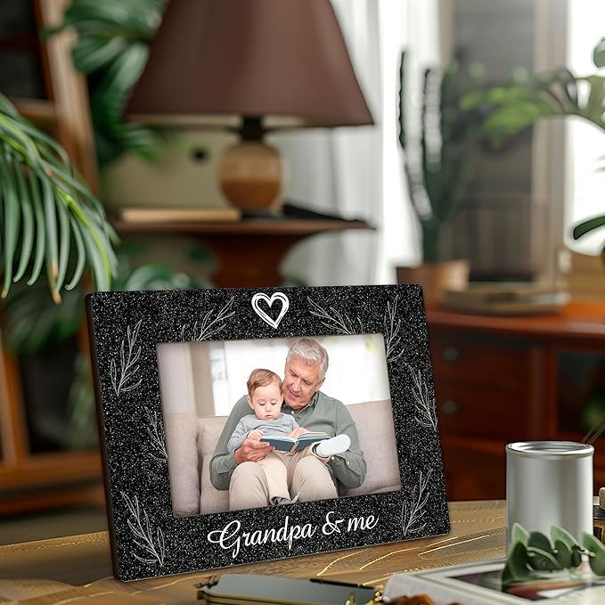 Grandpa & Me Keepsake,Black Wood Sentiments, I Love Grandpa Picture Frame, Thoughtful Photo Gift for Papa, Family, Perfect for Desk or Tabletop
