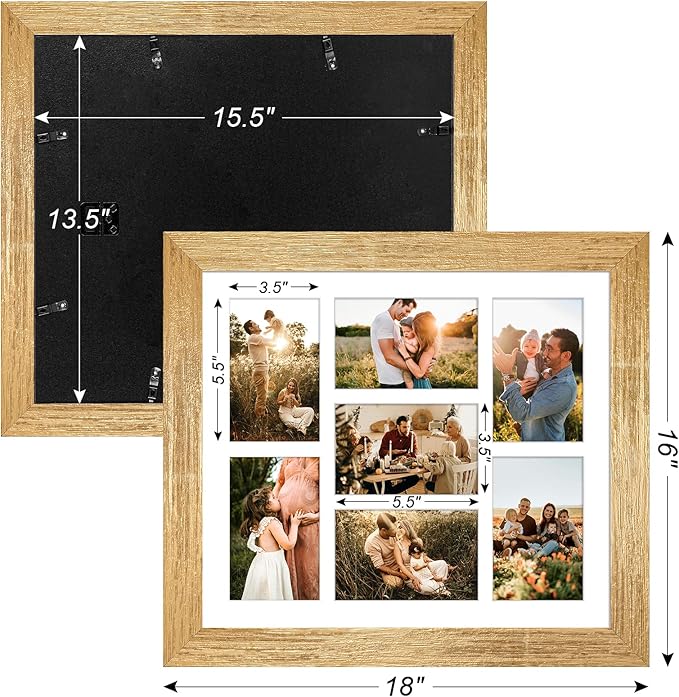 13.5x15.5 Picture Frame Display 7 opening 4X6 Picture Frame Collage,Multi Photo Frame with Mat,Plexiglass,Wall or Tabletop Decor,Gold