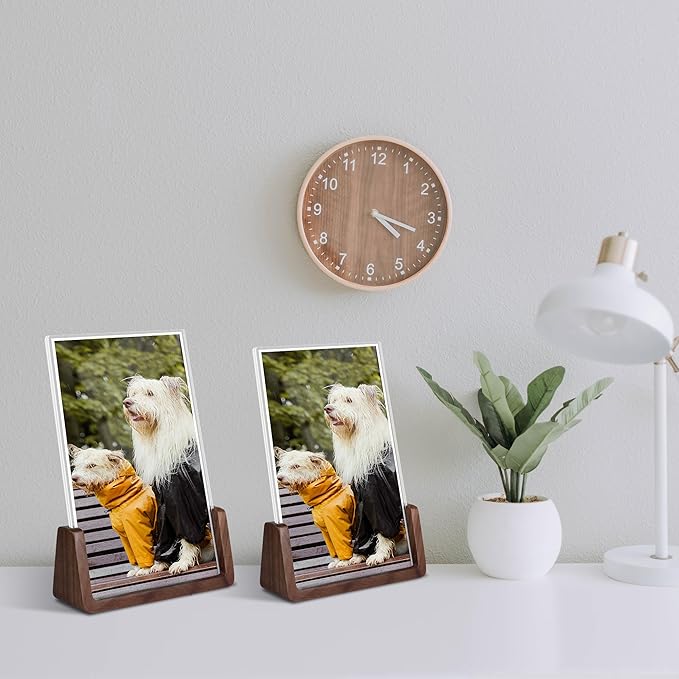 4x6 picture frames, Solid Rustic Wooden Photo Frames with Walnut Wood Base and High Definition Acrylic Glass Covers - for Tabletop or Desktop Display (4x6 inch, Vertical 2Pack)