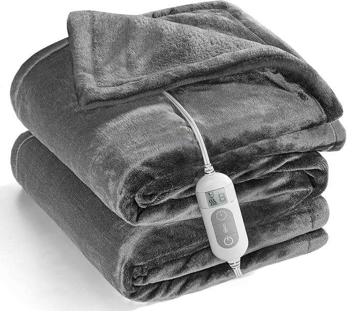Heated Throw Blanket with 1-9 hrs Timer Auto-Off & 8 Heating Levels，Flannel Electric Blanket Throw ETL Certification，Machine Washable Full Body Warming Blankets