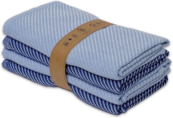 Extra Soft Kitchen Hand Towels - 4 Pack, (20" x 30") - Large & Cozy - Versatile as, Turkish Dish Towels, Large Kitchen Towels, Dish Towel for Drying, Bathroom Hand Towels, Denim and Dark Blue