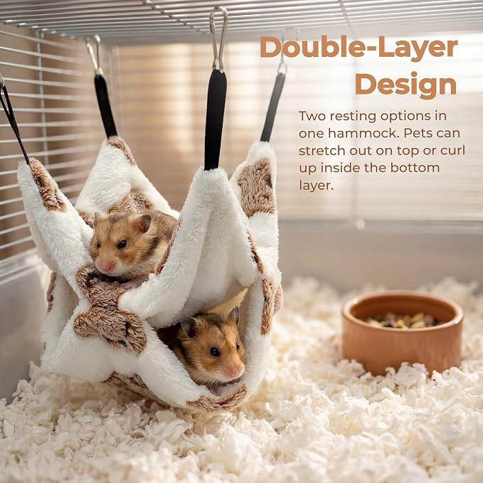 2 Pack Guinea Pig Hammock, Rat Hammock, Double Layer Bed | Cozy double-layer fleece hammock for rats, guinea pigs & more. Warm hideout, sturdy hooks, washable cage accessories.