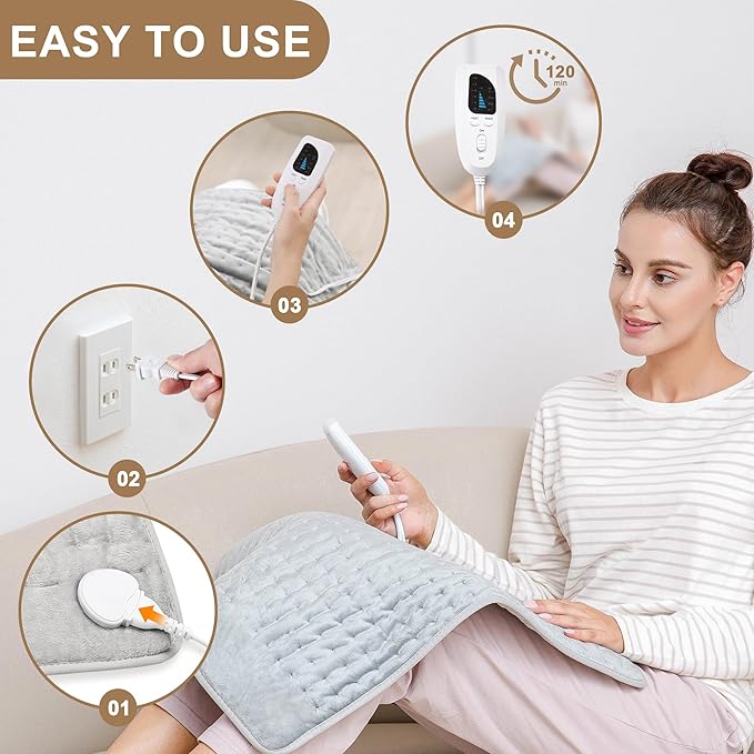 Deepsoon Heating Pad,Electric Heating Pads for Back,Neck,Abdomen,Moist Heating Pad for Shoulder,Knee,Arms,Legs,Dry/Moist Heat & Auto Shut Off,Christmas Gifts for Men and Women,Light Gray,24x20 Inch