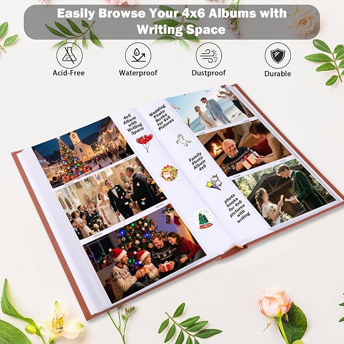 Ruibytree Photo Album 4x6 450 Photos with Writing Space,PU Leather Cover with Front Window Picture Album,4 x 6 Photo Book for Wedding Kids Travel Family Baby Vacation Couple (Brown)