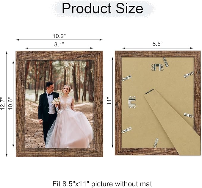 iRahmen 8.5x11 Picture Frame Set of 4, High Definition Real Glass Rustic Frame, Wood Photo Frames 8.5 by 11 Diploma Document for Wall Hanging and Tabletop Display