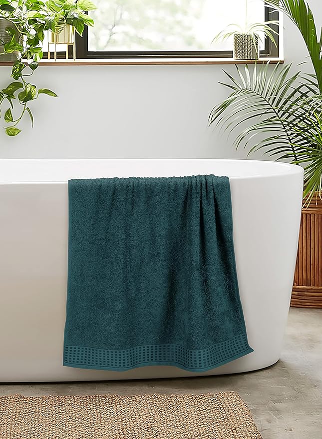 GLAMBURG 100% Cotton 2 Pack Oversized Bath Towel Set 28x55 Inches, Ultra Soft Highly Absorbant Compact Quickdry & Lightweight Large Bath Towels, Ideal for Gym Travel Camp Pool - Teal