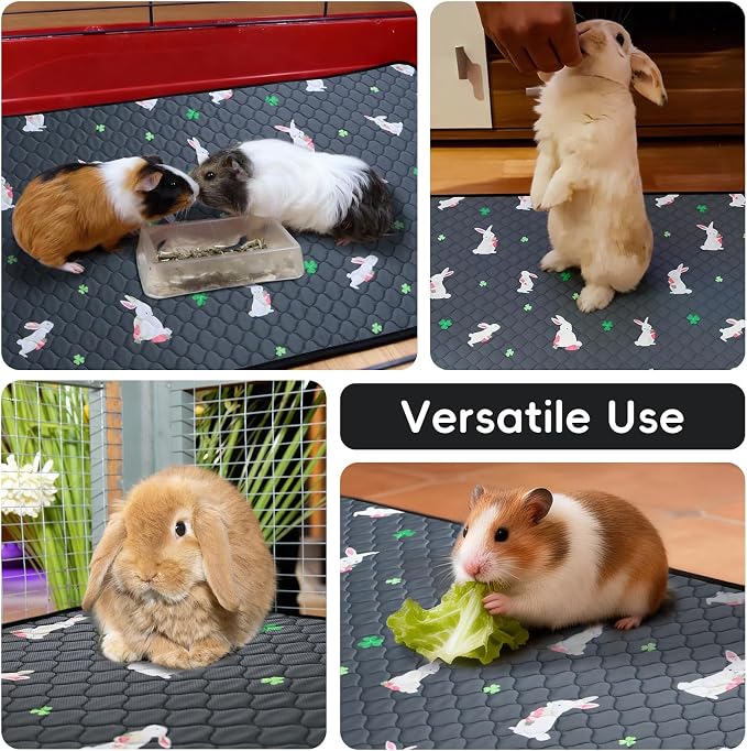 2 Pack Guinea Pig Cage Liners, Washable Guinea Pig Pee Pads Waterproof Reusable & Anti Slip Guinea Pig Bedding Fast and Super Absorbent Pee Pad Tarp Bottom for Small Animals (Rabbit Pattern 24" X 47")