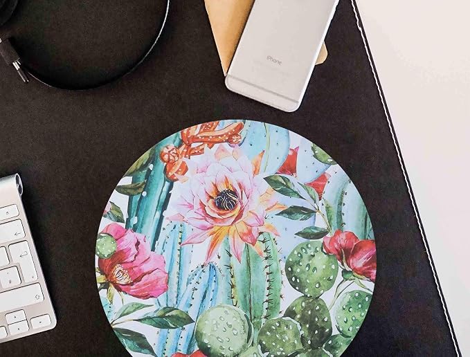 Non-Slip Rubber Beautiful Cactus Flower Design Round Gaming Mouse Pad | Non-Slip Rubber Round Mouse Pad，Beautiful Cactus Flower Design Round Gaming Mouse Pad (7.87 inch x 7.87 inch)