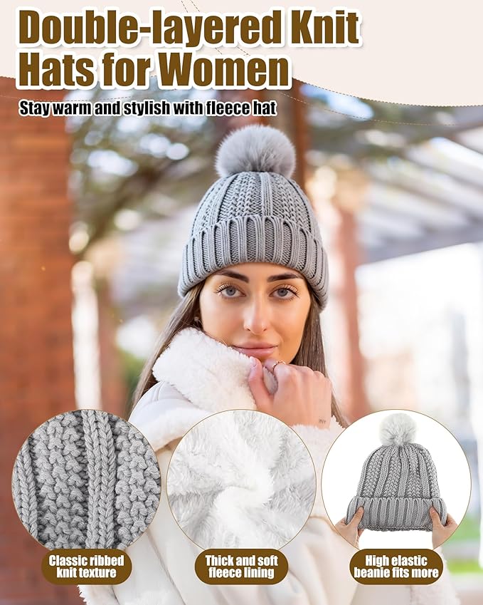 Geyoga 6 Pcs Winter Warm Set for Women Warm Beanies Hats Touchscreen Gloves Long Scarf Ear Muffs Socks Winter Gifts for Women