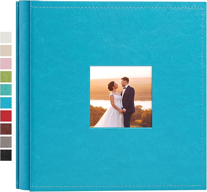 potricher Small Photo Album 4x6 200 Photos Leather Cover Picture Book with 200 Horizontal Pockets for Family Wedding Anniversary and Baby (Blue)