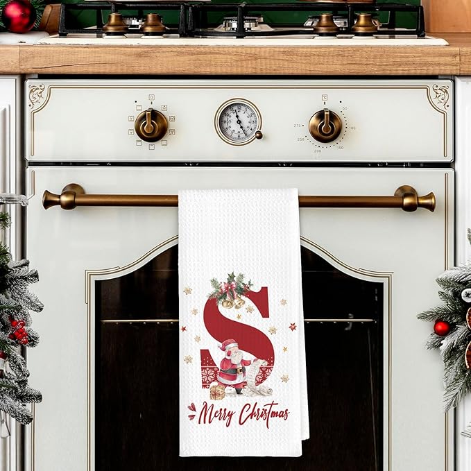 Christmas Initial Letter S Kitchen Towels Personalized Gifts Dish Towels Hand Towels for Kitchen Decorations, Christmas Birthday Gifts for Women, 24x16 Inch