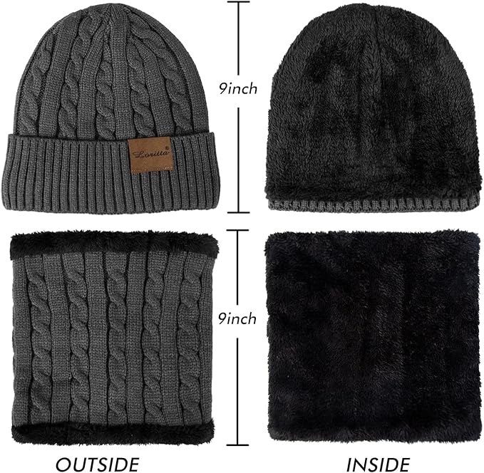 Loritta 3 Pieces Winter Hats for Women Scarf Touch Screen Gloves Set Thick Warm Fleece Lined Beanie Hat Gifts