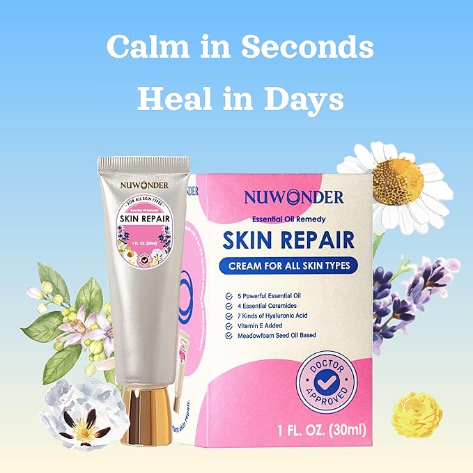 Natural SKIN REPAIR. Clinically tested Aromatherapy. Powerful Essential Oil. Eczema, Dermatitis, Diaper rash, and Sensitive skin. For all skin types. Hypoallergenic, Vegan, Paraben Free. 30ML TUBE