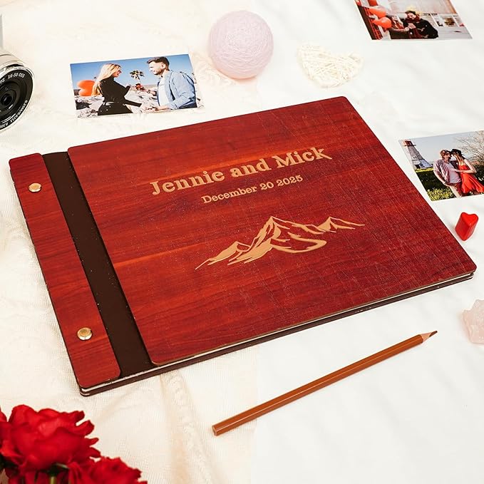 Personalized Travel Photo Album,Wooden Scrapbook Albums, Custom Adventure Photo Album for Christmas Gifts, Heartfelt Gift for Couples, Friend, Family, Travel Memories