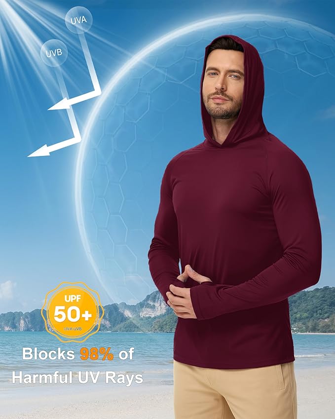 Boladeci Men's UPF 50+ Sun Protection Lightweight Hoodie Shirts Long Sleeve Fishing Shirt SPF UV Hiking Swim
