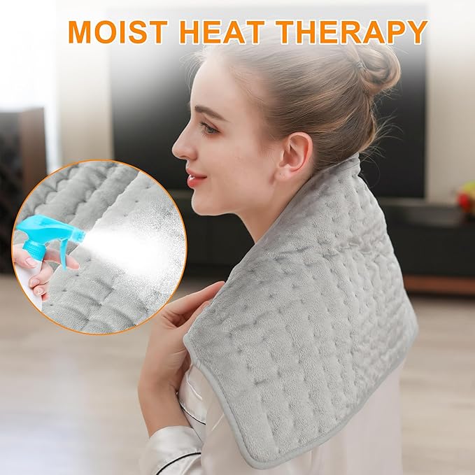 Deepsoon Heating Pad,Electric Heating Pads for Back,Neck,Abdomen,Moist Heating Pad for Shoulder,Knee,Arms,Legs,Dry/Moist Heat & Auto Shut Off,Christmas Gifts for Men and Women,Light Gray,24x12 Inch