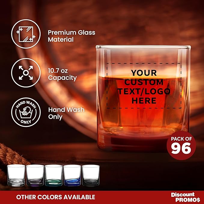 Custom Lexington Rocks Whiskey Glass 10.5 oz, Set of 96, Personalized Bulk Pack - Perfect for Scotch, Bourbon, Whiskey, Cocktail - Red