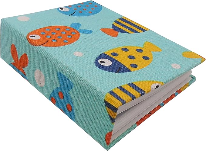 Kids Photo Album, 100 Pockets 5x7 Picture Album, Slip-in Linen Cover Photo Album Book for Boys, Girls, Family(Fish)