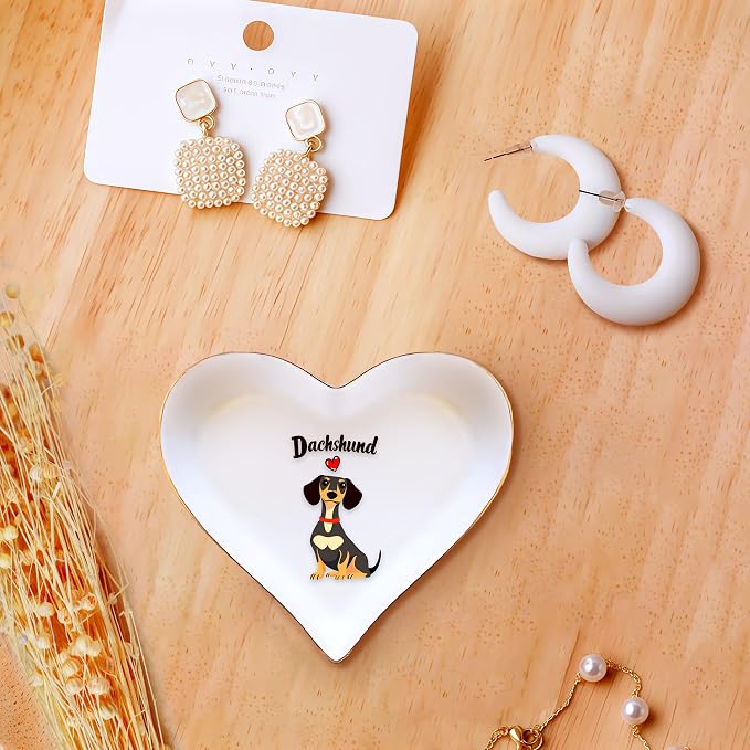 Dachshund Ring Holder Dish Tray, Gifts For Women Teens Girls, Dachshund Lovers Themed Stuff Things Decor Merch, Home Room Ring Earrings Necklace Organizer Holder!