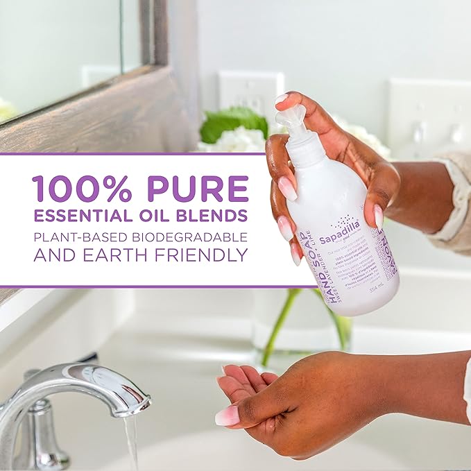 Sapadilla Liquid Hand Soap - Sweet Lavender + Lime - Made with 100% Pure Essential Oil Blends, Cleansing & Moisturizing, Aromatic & Fragrant Hand Soap, Plant Based, Biodegradable, 12 Ounce (Pack of 2)