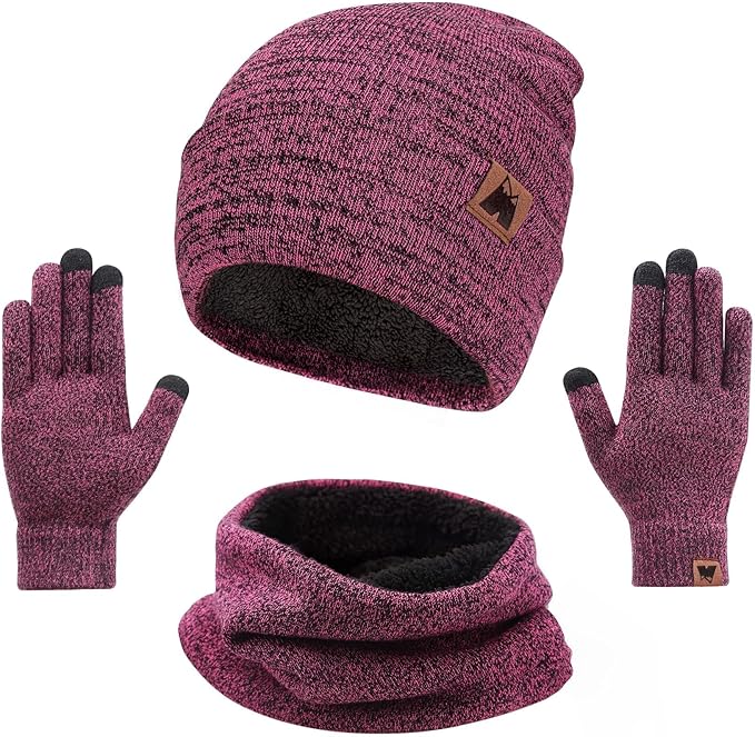 mysuntown Winter Beanie Hat Scarf and Touch Screen Gloves 3-Piece Set, 2025 Cold Weather Knit Fleece Lined Warm Unisex Sets