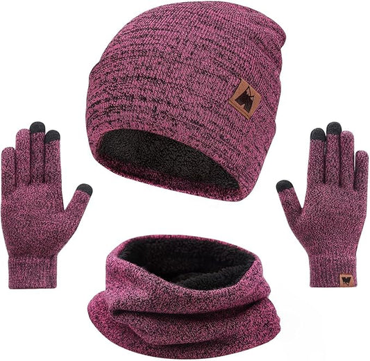 mysuntown Winter Beanie Hat Scarf and Touch Screen Gloves 3-Piece Set, 2025 Cold Weather Knit Fleece Lined Warm Unisex Sets