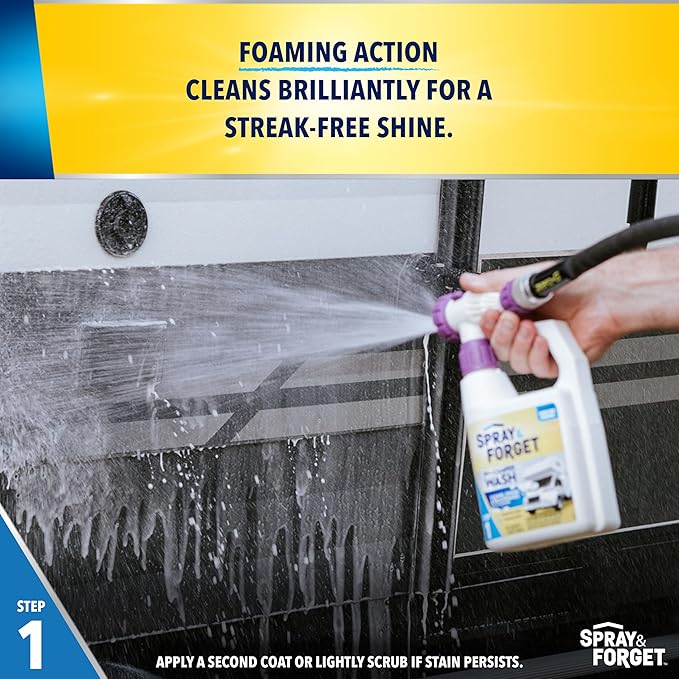 Spray & Forget RV & Camper Wash and Wax Combo, Includes RV & Camper Wash (1 Quart) and RV & Camper Wax (1 Quart) with Convenient, Ready-to-Use Hose End Adapters
