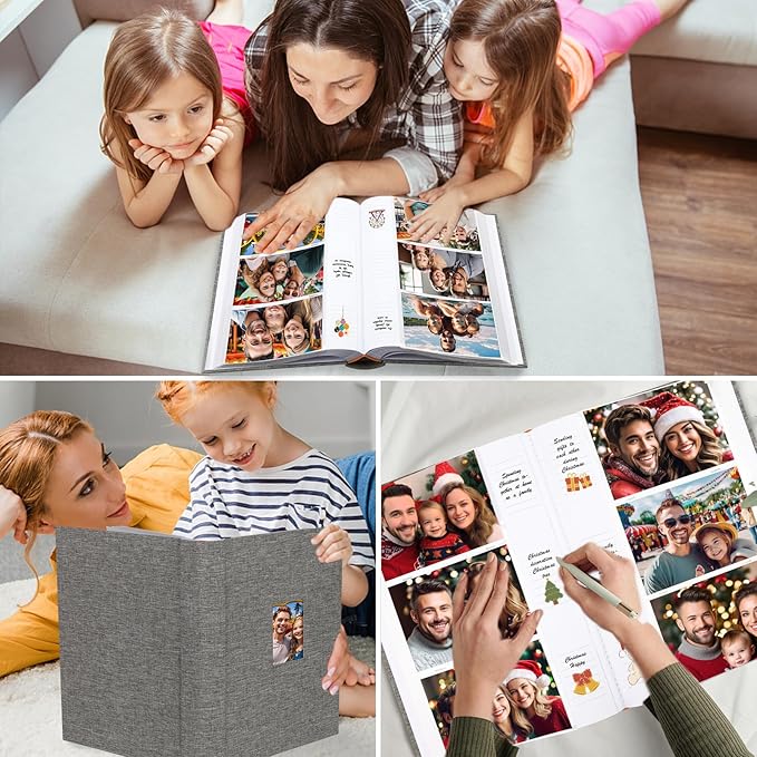 XFveivoo Photo Album 4x6 450 Photos with Writing Space,4 x 6 Photo Book Linen Cover with Front Window, 4x6 Picture Album 450 Photos Photo Album Book for Wedding Kids Travel Family Baby Pictures, Grey