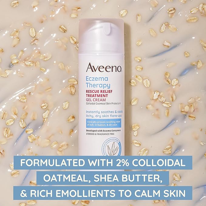 Aveeno Eczema Therapy Rescue Relief Treatment Gel Cream with Colloidal Oatmeal Skin Protectant, Instantly Soothes & Cools Itchy Dry Skin Flare-Ups, Steroid & Fragrance Free, 5.0 fl. oz