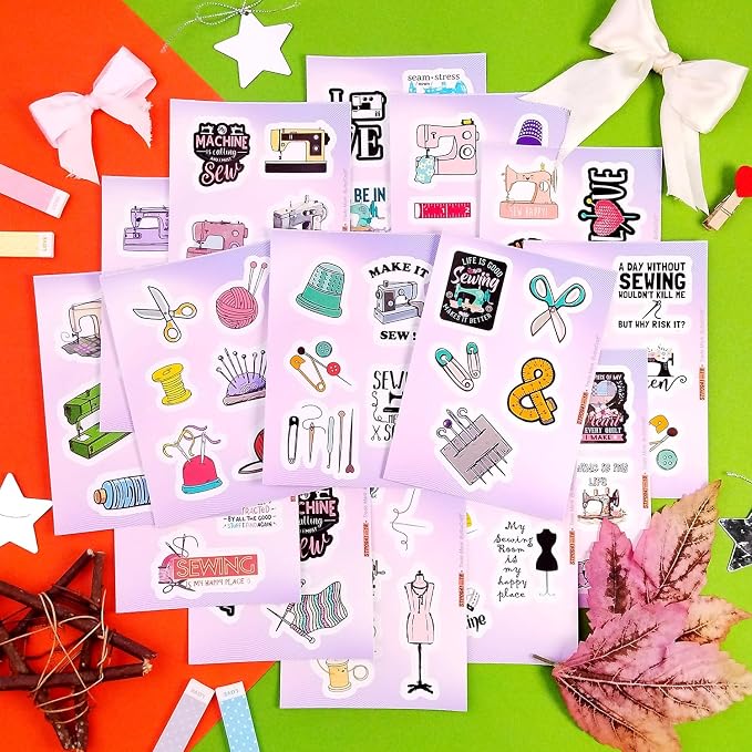 100Pcs Sewing Stickers for Water Bottle and Laptop - Tailor Party Supplies & Decorations, Waterproof Vinyl Crafting Decals, Sewing and Needlework Stickers Laptop Decals, Gifts for Women & Men