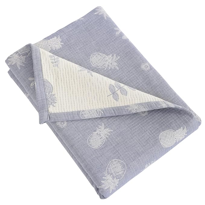 NTBAY 3 Layer Toddler Blanket, Muslin Cotton Jacquard Bed Blankets, Lightweight Thermal Baby Blanket, Super Soft and Warm Crib Blanket for All Seasons, Decoration Gift, 30"x40", Blue Pineapple