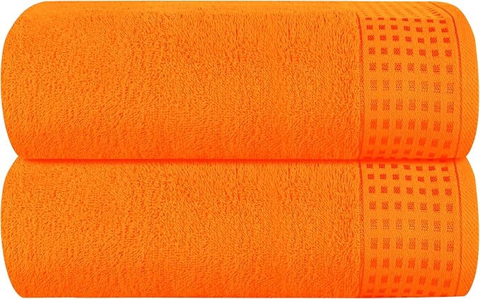 GLAMBURG 100% Cotton Oversized 2 Pack Bath Sheets 35x70, Ultra Soft Highly Absorbant Compact Quickdry & Lightweight Large Bath Sheet Set, Ideal for Gym Travel Camp Pool - Orange