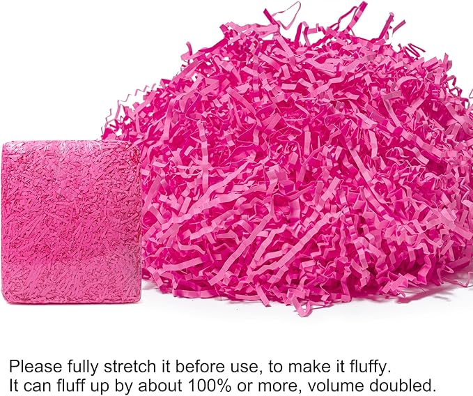 Mefleet 1/2 LB Crinkle Cut Paper Shred Filler 8 oz Pink Crinkle Shredded Paper for Gift Box - Gift Basket Bag Filler - Grass Cushion Stuffing for Mother's day, Birthday Packaging Wrapping