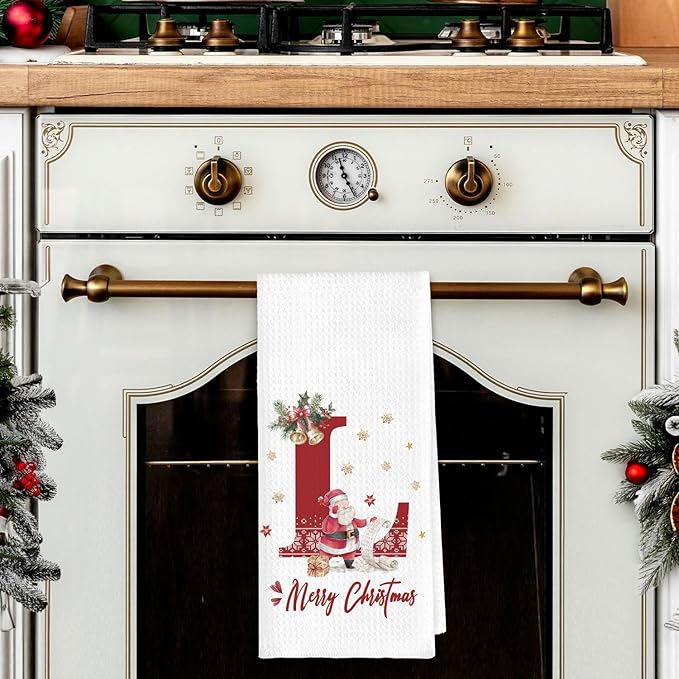 Christmas Initial Letter L Kitchen Towels Personalized Gifts Dish Towels Hand Towels for Kitchen Decorations, Christmas Birthday Gifts for Women, 24x16 Inch