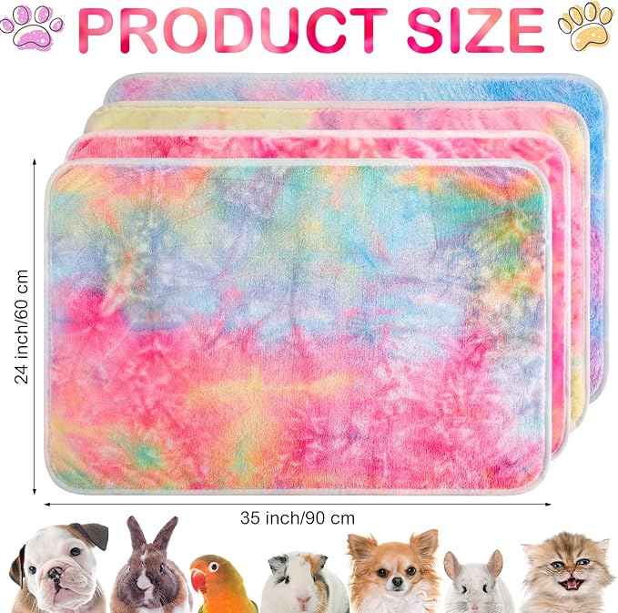 Reginary 4 Pcs Guinea Pig Fleece Blankets, Tie Dye, 35 x 24 Inch | Waterproof Washable Cage Liners, Absorbent Double Layer Bedding for Guinea Pigs, Reusable Pads for Hamsters Rabbits