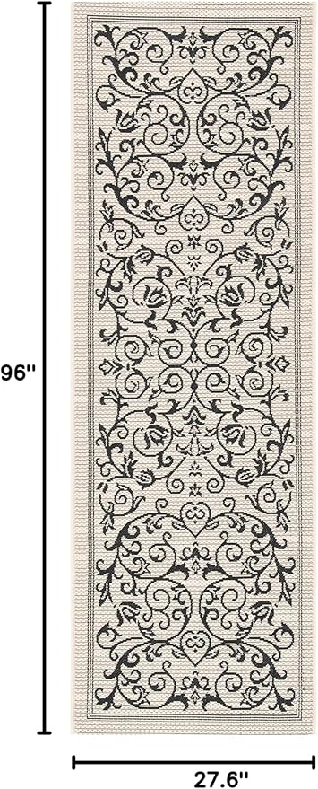 SAFAVIEH Washable Rug Outdoor Courtyard Collection - 2'3" x 8' Runner, Sand & Black, Non-Shedding & Easy Cleaning, Ideal for Patio, Entryway, Mudroom, Hallway, Kitchen (CY2098-3901)