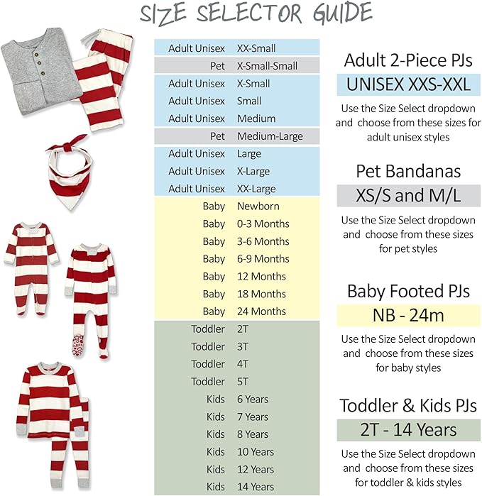 JAMIE Matching Family Jammies Holiday Pajamas 100% Organic Cotton PJs Adults, Kids, Toddlers, Baby, Pets