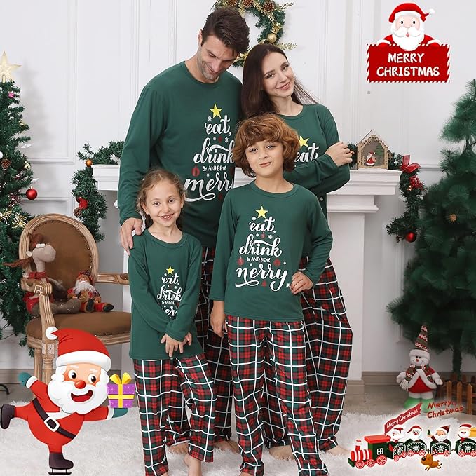 ANGELGGH Matching Christmas Pajamas for Family, Cute Vacation PJs Sets for Couples/Women/Men, Xmas 2 Piece Jammies Sleepwear