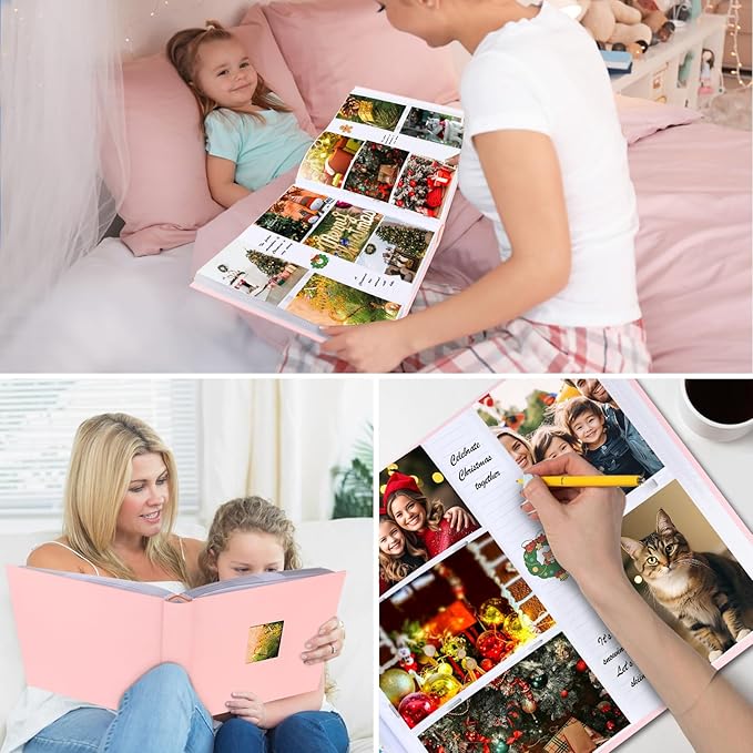 Photo Album 4x6 600 Photos with Writing Space,4 x 6 Photo Book Linen Cover with Front Window, 4x6 Picture Album 600 Photos Photo Album Book for Wedding Kids Travel Family Baby Pictures (Pink)