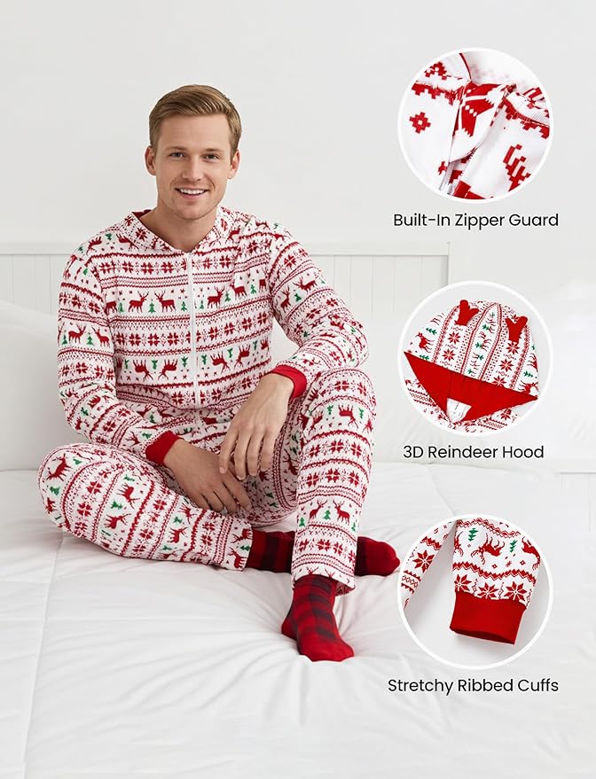 PATPAT Matching Family Christmas Onesie Pajamas – Holiday Hooded Jumpsuit Sleepwear PJs Couples Xmas Loungewear with Socks
